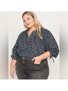 Old Navy Oversized Ditsy-Floral Corduroy Tie-Sleeve Top Size XL